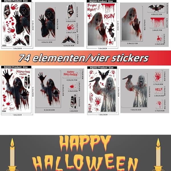 Halloween Window Decorations - Ghost and Handprint Decals - 4 Different Designs - 20x30 cm - Double-Sided