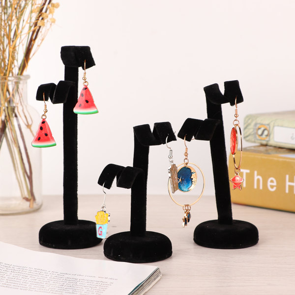 3pcs/Set Desk Decor Ornament Ear Stud Earring Jewelry Display Stand Storage (Black)