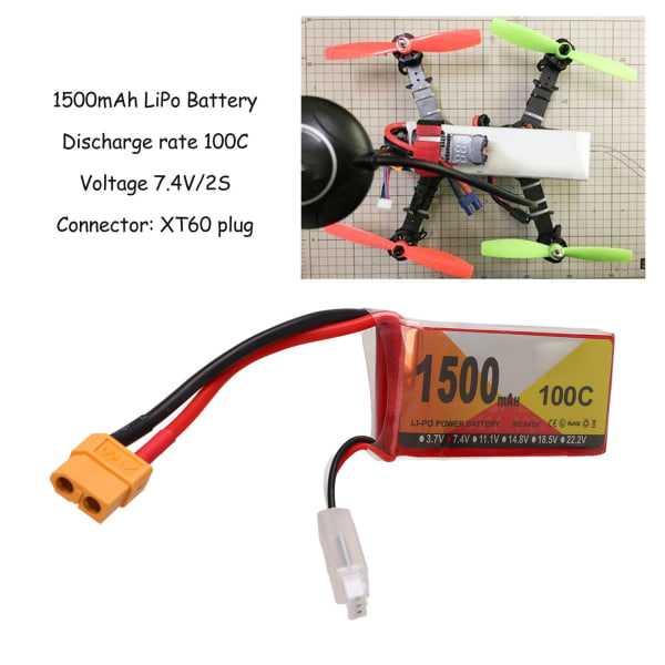 7,4V 1500mAh 100C 2S Lipo-batteri med XT60-kontakt Tilbehør til H210 RC Racing Car Quadcopter