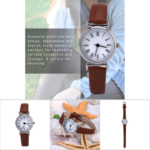 Elegant Lille Simpel Mode Dame Ur - Retro Læder Mini Armbåndsur (Kaffe)