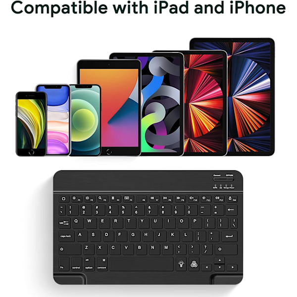 Kompakt Bakgrundsbelyst Bluetooth-tangentbord, Korskompatibelt Ultra Slim Portabelt Trådlöst Tangentbord för iOS, Android, Windows-enheter, 7-Färgs LED-Bakgrundsbelysning