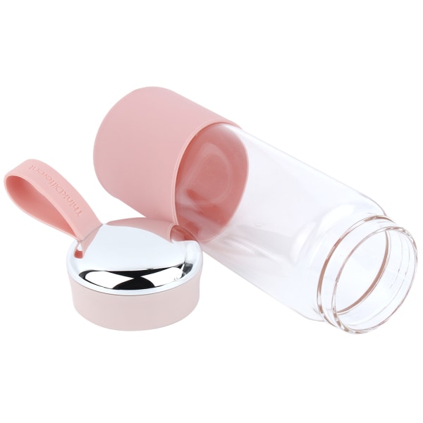 350 ml Bærbar glasvandflaske BPA-fri vandkande med Lækpof-låg (Pink)