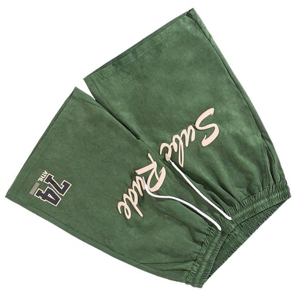 Herre Sports Shorts Brede Ben Straight Tube Løs Pasform Casual Hip Hop Fashion Trykt Sommertøj Grøn L