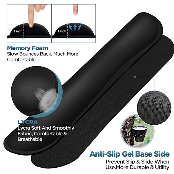 Extra Tjockt Handledsstöd i Memory Foam, Halkfri Texturbas, Ergonomisk Design för Avlastning vid Skrivande