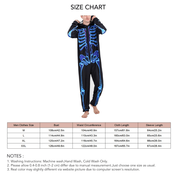 Halloween Family Jammies Hooded Zip Up One Piece Holiday Family Sleepwear Outfits for Halloween Party Holiday Black MEN L