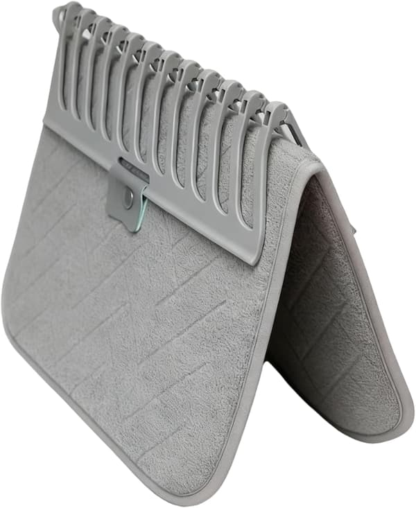 Foldable Dish Drying Mat, Absorbent Microfiber Dish Mat with Rack, Practical Tray-Style Kitchen Countertop Storage.