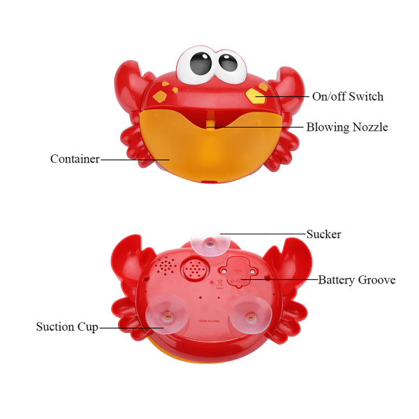 Automatisk tecknad krabba formad bubbelmaskin 12 barnsånger barn barn rolig bad dusch leksak