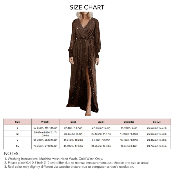 Dress V Neck Long Sleeve Pure Color Bodycon Elastic Waist Ankle Length Dress for Lady Brown S