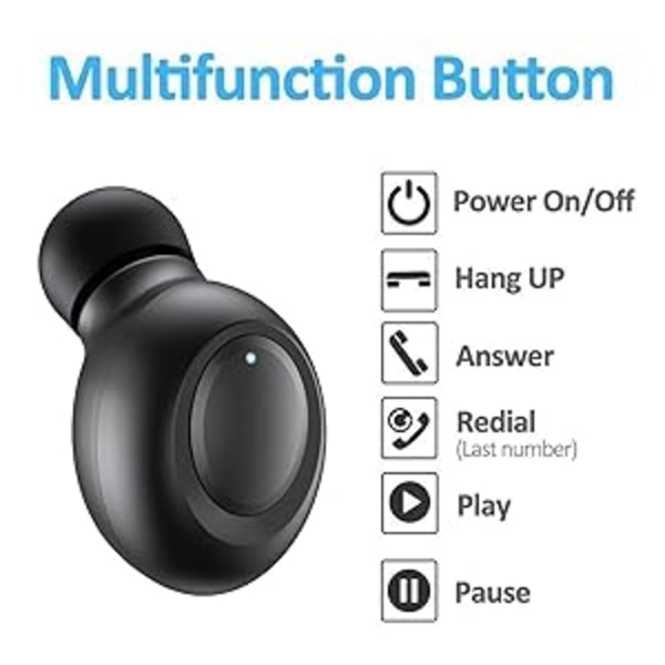 Smidig Bluetooth-hörsnäcka, osynligt trådlöst headset med förbättrat batteri, ministorlek för diskret användning, ergonomisk design, högkvalitativt stereoljud för