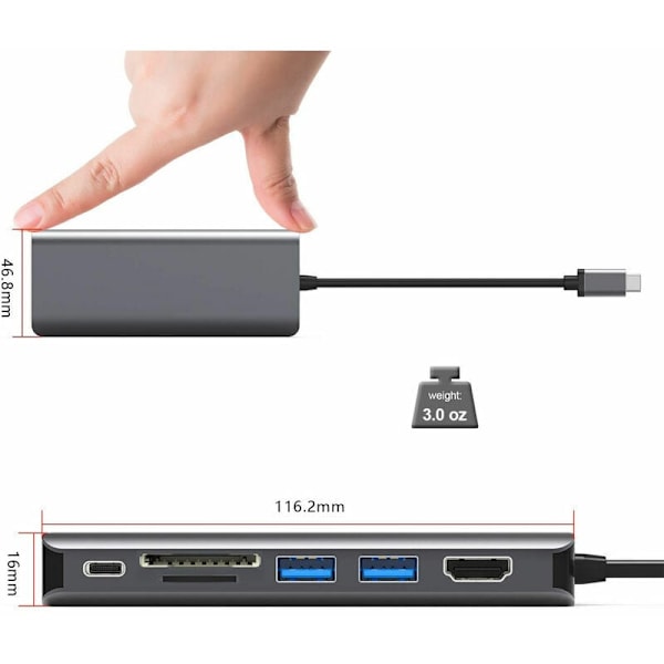 Multifunktionell USB-C Hub för MacBook, Ultra HD Video Display Adapter, Höghastighets USB-portar, Gigabit Ethernet-anslutning, SD TF-kortläsare, 3,5 mm