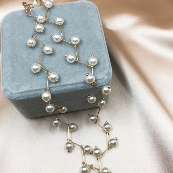 Artificiell Pearl Bone Chain Neck Smycken Faux Pearl Collarbone