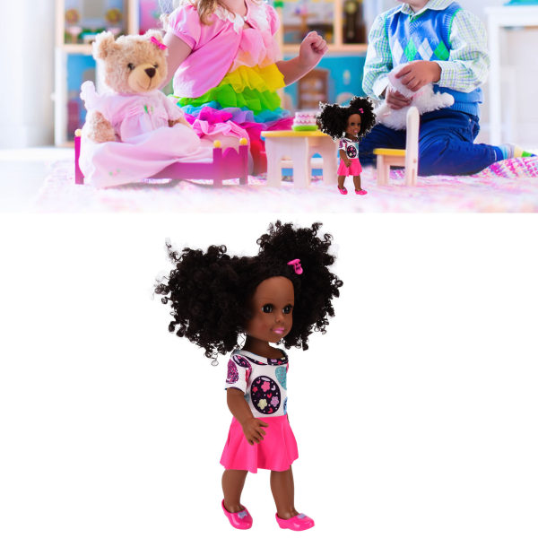14 tums svart docka söt realistisk roterbar amerikansk afrikansk flickdocka för barngåva