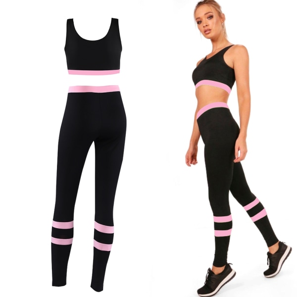 Kvinnor Dam Yoga Gym Byxor Leggings Sport BH Set för fitness (Rosa S)