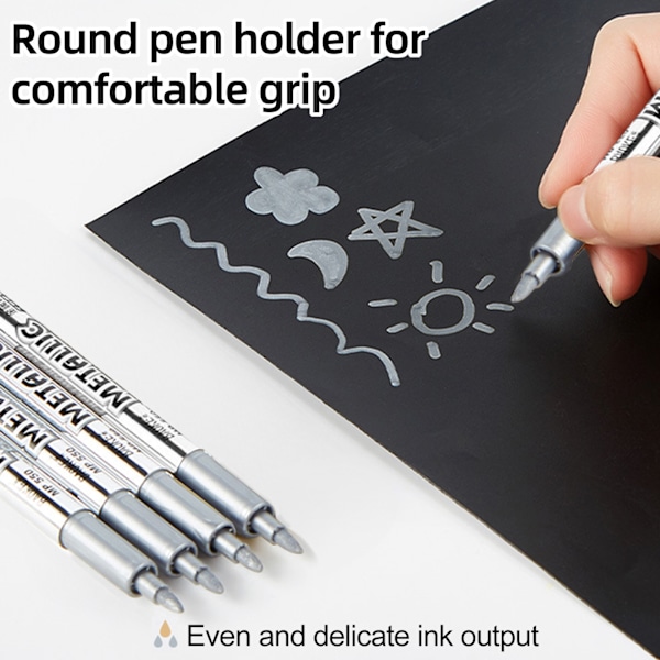 Illustrationsmarkörer för konstnärer, 4 st Silver Metallic med permanent metallisk finish, snabbtorkande vattenbaserat bläck för hantverk, presentkortstillverkning,