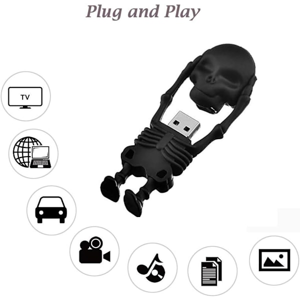64GB Tecknad Skelettformad USB-enhet, Höghastighets USB 2.0-gränssnitt, Snabb Dataöverföring, Silikonskydd för Hållbarhet, Stilren och