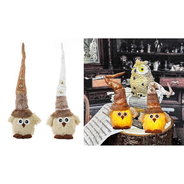 Høstdekorasjon Halloween Nisse Uglefigurer med LED-lys for jule-sofa, soverom, vindusutstilling, gave 2