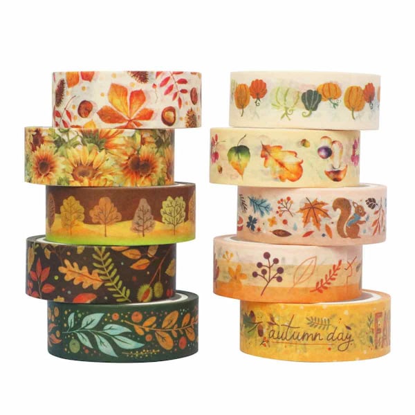 Thanksgiving Washi Tape Set, 10 Rullar Höstfärgad Washi Tape Höstlöv Pumpa Solros Dekorativ För DIY-projekt, Scrapbooking, Konst & Hantverk,