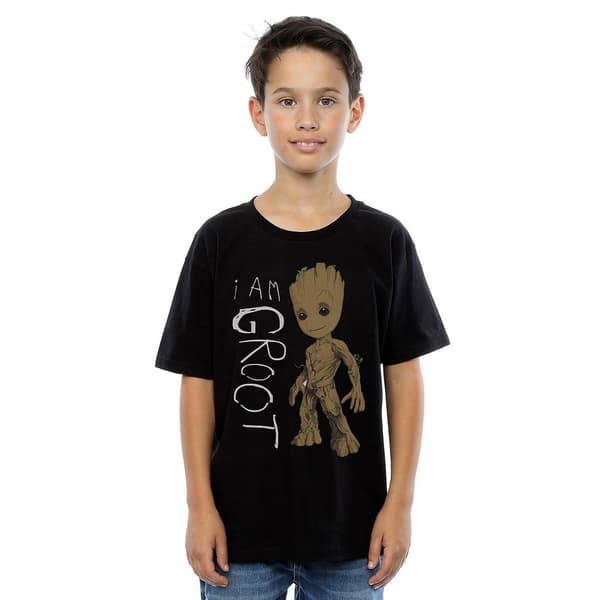 Guardians Of The Galaxy Drenge I Am Groot Scribble Bomulds T-shirt Sort