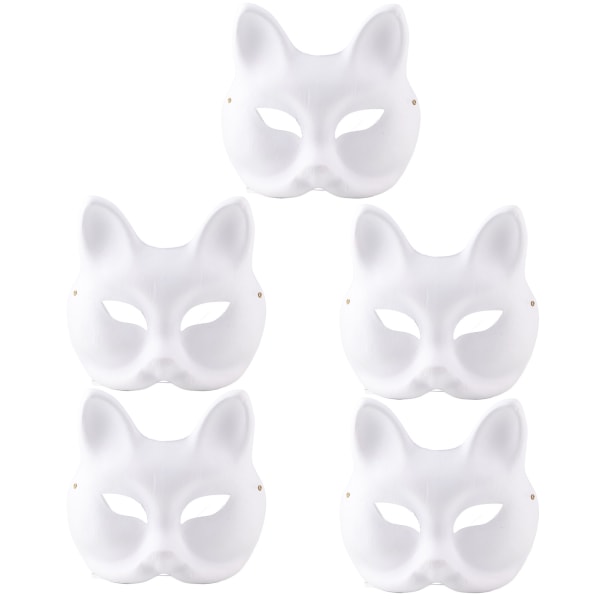 5 stk. Hvid Maske Voksen Blank DIY Tegnemaske Halloween Kostumefest Tilbehør (Katteansigt)