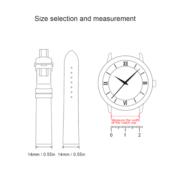 Spänne i rostfritt stål för klockarmband, unisex, reservdelar, tillbehör, svart, 14 mm / 0,55 tum