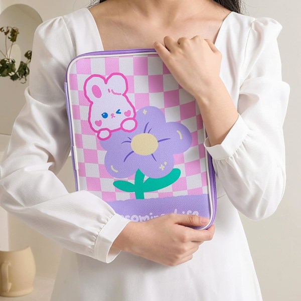 Sött Design Faux Läder Laptopfodral För 9,7-11 Tums Bärbara Datorer, Vattentätt Material Reptåligt Bekväm Åtkomst Schackrutigt Mönster