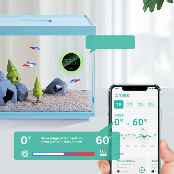 Fisketanktermometer med høy nøyaktighet, energibesparende LED-berøringsskjerm, fisketanktermometer for ferskvann og saltvann