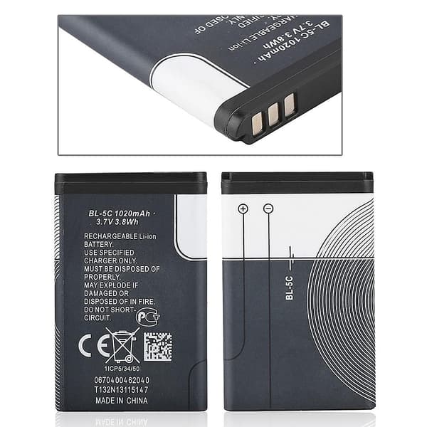 Replacement Battery Eco-friendly Lithium Battery Compatible with Nokia BL-5C 1020 mah 3.7