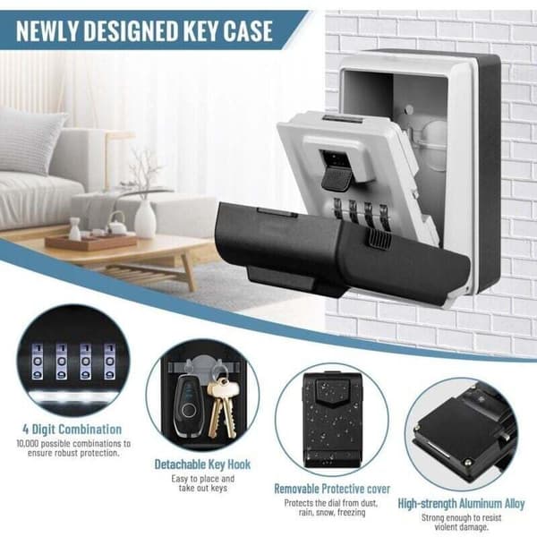 Outdoor Secure Key Box [Backlit], Large Waterproof Wall Mounted with Digital Code, Robust Key Case, Indoor Key Cabinet