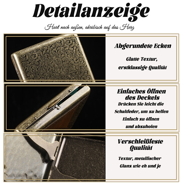Cigarettetui 20 Cigaretter, Klassiskt Metall-Cigarettetui, bärbar Cigarettbox av Metall, Retro cigarettetui Legering Cigarettbox, rymmer