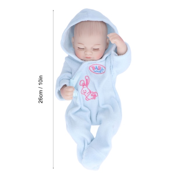 10-tums Reborn-dockor Mjuk Silikon Delikat Ansiktsdetaljer Tvättbar Livsliknande Babydocka Leksak med PyjamasBlå