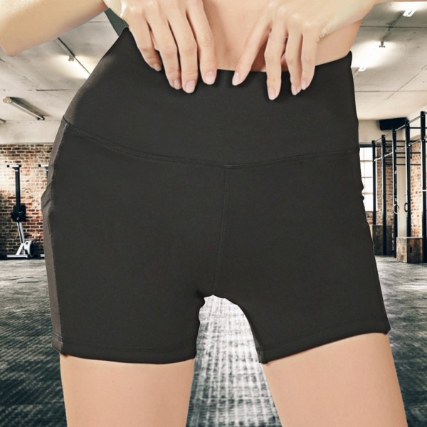 Elastiska sportbyxor med hög midja för kvinnor andas shorts för yogalöpning (svart XXXL)