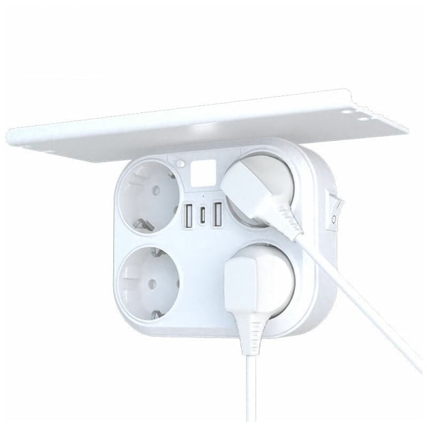 Typ C-adapter för bärbara reseuttag, europeisk grenuttag med 4 franska uttag och 2 USB C-portar, dynamisk strömfördelning för säkerhet