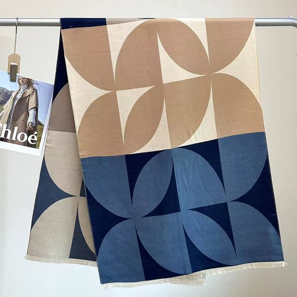 Fashionable Geometric Pattern Scarf, Warm and Windproof Reversible Shawl - A5