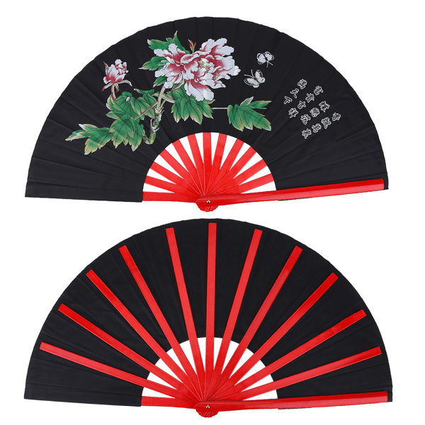 Tai Chi Martial Arts Kung Fu Bamboo Silk Fan Right Hand Wushu Dance Pratice Training (Black)