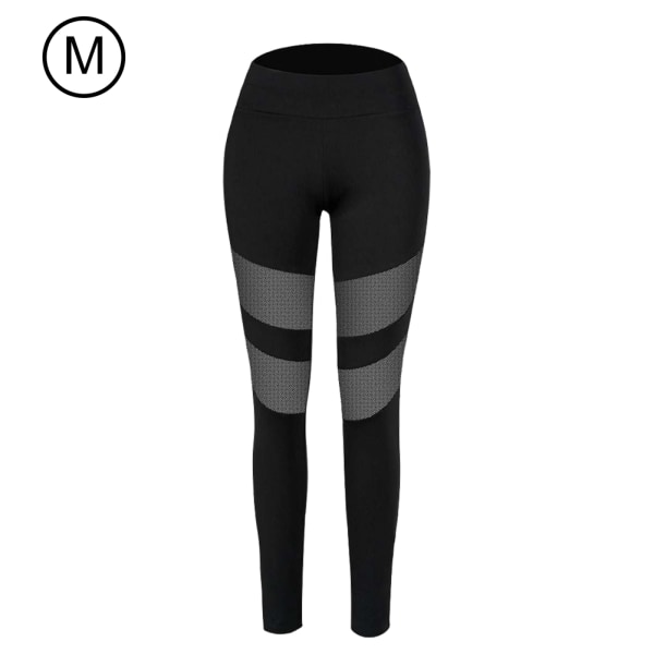 Svarta kvinnor Sport Yogabyxor Leggings Mesh Gym Fitness Dambyxor Stretch Löpning(M)