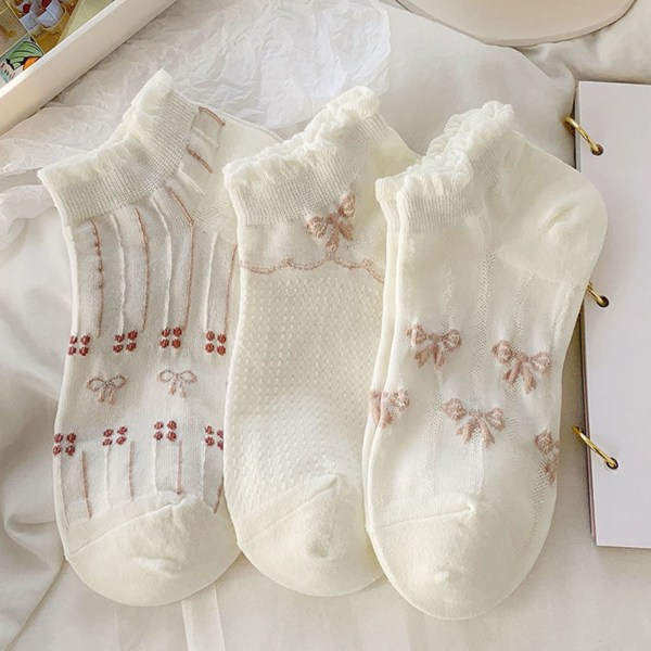 1 par lavtsnitne sokker hvide komfortable åndbare elastiske sokker til sommer kvinder pige