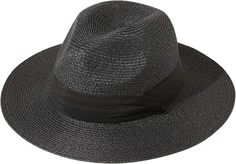 Kvinders Bredskyggede Panama Stråhat, Rullebar, med Bæltespænde, Fedora Strand Solhat til kvinder UPF50+