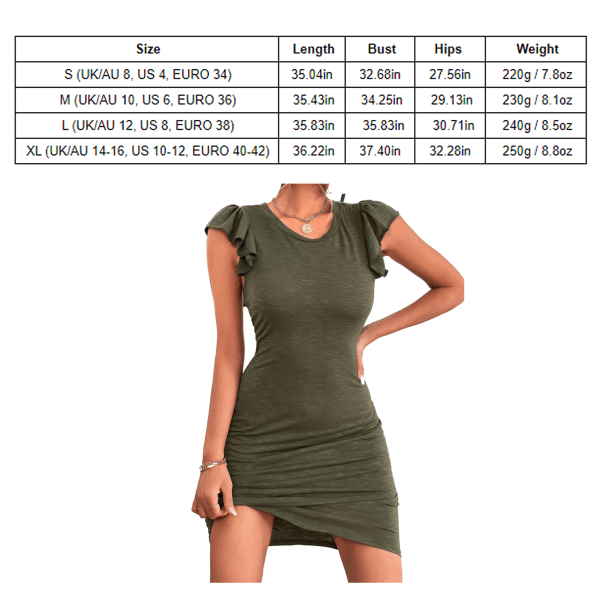 Ruffle Sleeve Wrap Hem Dress Women Summer Beach Casual Elegant Short Sleeve Dress for Dating Party OD Green XL