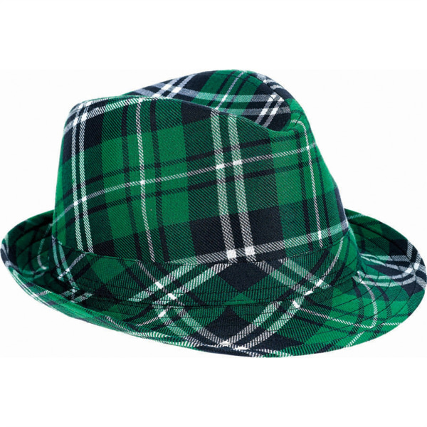 Grøn ternet stof Fedora hat, butterfly og seler til St. Patrick's Day kostumer