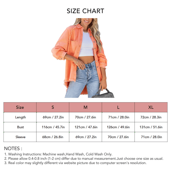 Naisten denimtakki, muodikas käännettävä kaulus, yksirivinen, lepakkohihainen pitkähihainen naisten takki juhliin, oranssi, L