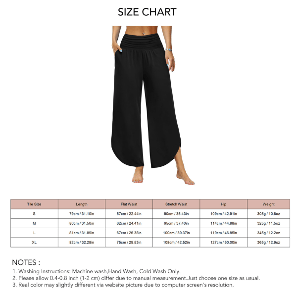 Women Mid Waist Wide Leg Pants Casual Cropped Trousers Lounge Yoga Pants for Leisure Holiday Black M