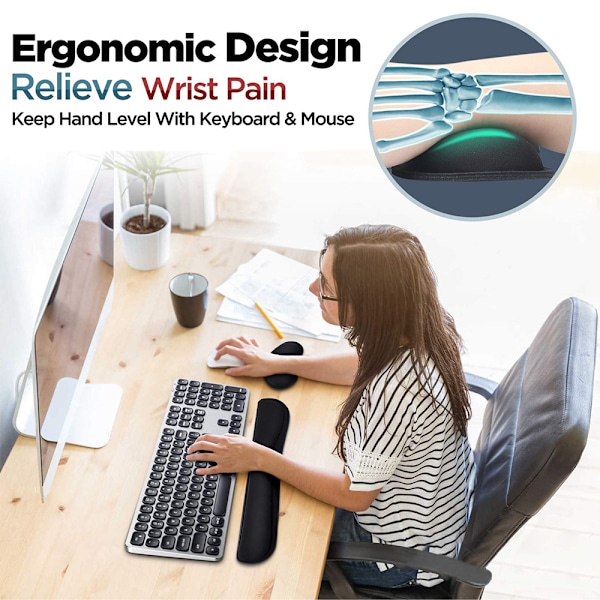 Extra Tjockt Handledsstöd i Memory Foam, Halkfri Texturbas, Ergonomisk Design för Avlastning vid Skrivande