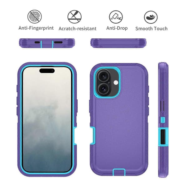 For iPhone 16 Detachable Shell PC+TPU Phone Case with Back Clip Stand Multicolo