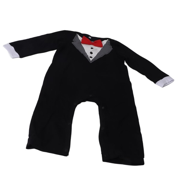 Baby Tuxedo Onesie Langærmet Nyfødt Gentleman Romper Jumpsuit med Sløyfe Svart 80cm