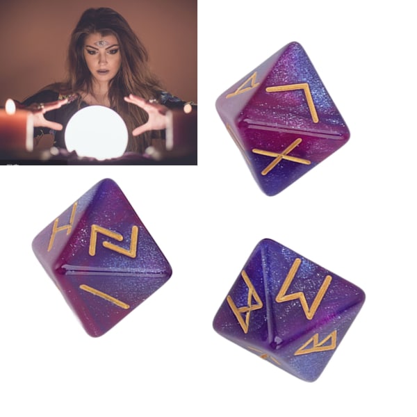 3 kpl riimukiviä 8-sivuinen tähtitaivas mystiset elävät värit astrologia oppimisen ennustaminen polyhedraalinen noppasarja aikuisille violetti sininen