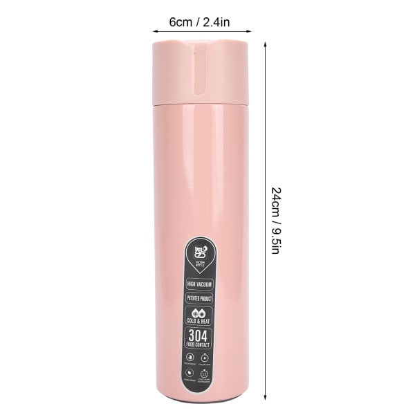 Smart vannflaske Touch Temperatur Display Tidsbestemt påminnelse Vakuumisolert flaske Batteridrevet Rosa