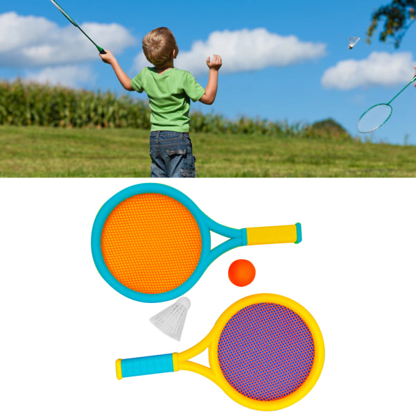 Barn Badminton Racket Halkfri Hållbar Elastisk Bärbar Tennis Racket Set för Barn 2 Rackets 2 Bollar Blå Gul