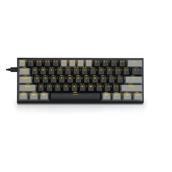 Kompakt Gamingtangentbord, enfärgat bakgrundsbelyst mekaniskt tangentbord för gamers, 60% litet tangentbord med röda brytare, ren gul bakgrundsbelysning, ergonomiskt