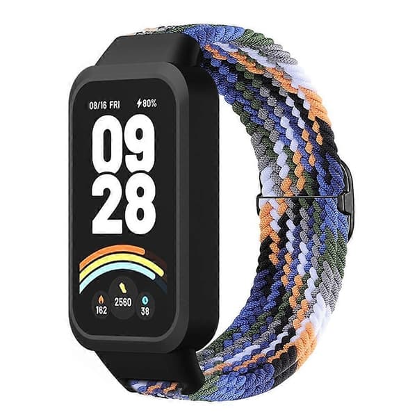 Til Xiaomi Smart Band 9 Active Redmi Band 3 Vævet Nylonrem Snap-On Etui Urrem Denimblå Multicolor