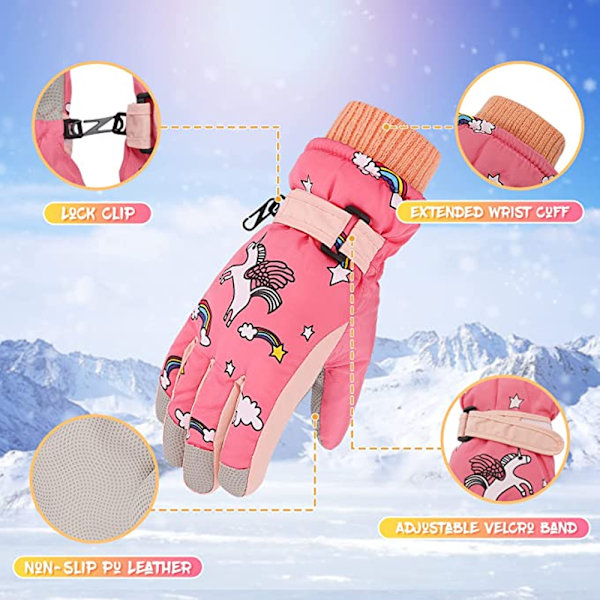 Söta vinterhandskar för barn, halkfri design snöhandskar med vackra mönster, perfekta för skidåkning, snowboard och andra vintersporter